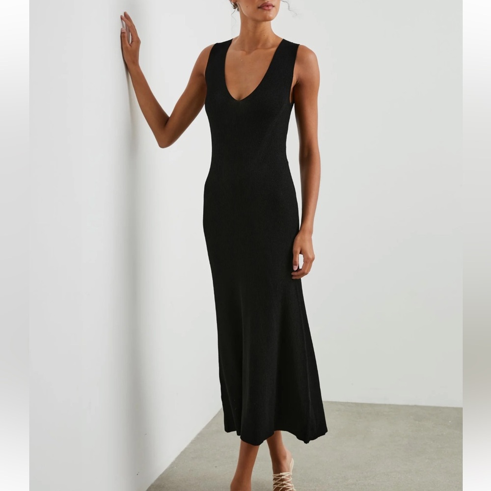 Rails Teagan Dress Black Midi Ribbed Knit, Size Medium